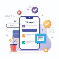 Illustration welcome message of Mobile wireframe idea with Showcasing various UI elements vector