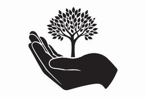 Hand with a tree silhouette illustration vector