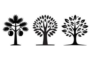 Set of three Black Silhouette Oak Trees - Elegant Nature Illustrations, Classic Botanical Art Collection vector