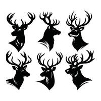 Set of deer head silhouettes illustration with antlers isolated on white background vector