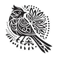 Mandala bird illustration with intricate black and white design vector