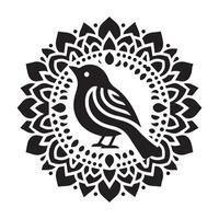 Mandala bird illustration with intricate black and white design vector