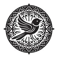 Mandala bird illustration with intricate black and white design vector
