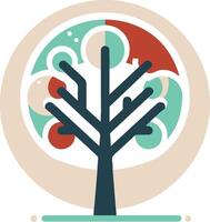 Colorful minimalist tree illustration with abstract shapes and modern design vector