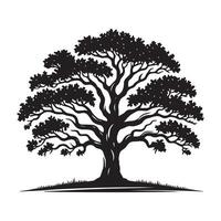 Black Silhouette of Majestic Oak Tree - Elegant Nature Illustration, Timeless Botanical Art vector