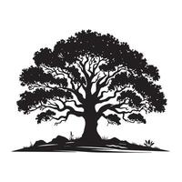 Black Silhouette of Majestic Oak Tree - Elegant Nature Illustration, Timeless Botanical Art vector
