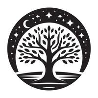 Black tree silhouette with roots and branches resembling a symmetrical pattern vector
