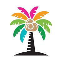 Colorful Palm Tree Illustration with Coconuts - Vibrant Tropical Art, Exotic Summer Design vector