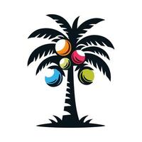 Colorful Palm Tree Illustration with Coconuts - Vibrant Tropical Art, Exotic Summer Design vector