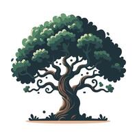 Green tree illustration with lush foliage and intricate branches on a white background vector