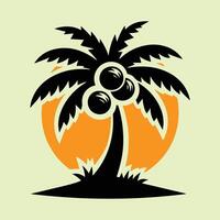 Black Silhouette PalmTree with Roots on green Background - Elegant Nature Illustration, Botanical Art vector