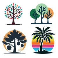Colorful Tropical Palm Trees Illustrations Set - Vibrant Summer, Beach, Vacation, Exotic Nature Designs vector