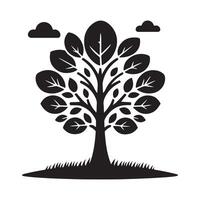 Black tree silhouette with roots and branches resembling a symmetrical pattern vector