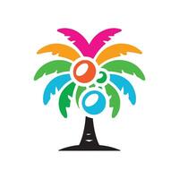 Colorful Palm Tree Illustration with Coconuts - Vibrant Tropical Art, Exotic Summer Design vector