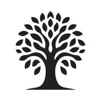 Black tree silhouette with roots and branches resembling a symmetrical pattern vector