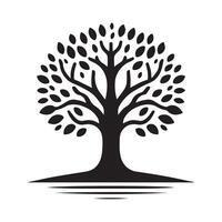 Black tree silhouette with roots and branches resembling a symmetrical pattern vector