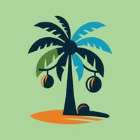 Black Silhouette PalmTree with Roots on green Background - Elegant Nature Illustration, Botanical Art vector