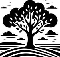 Black silhouette Tree Illustration with white background Tropical Art, Exotic Summer Design vector