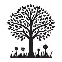 Black tree silhouette with roots and branches resembling a symmetrical pattern vector