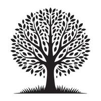 Black tree silhouette with roots and branches resembling a symmetrical pattern vector