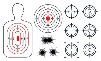 Human shoot target. Target and aim, targeting and aiming. Target or aim symbol. Military rifle scope, shooting mark. target with scoring sections. vector