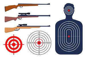 Collection of rifle. Shooting range paper target with divisions, marks and numbers. Human shoot target. Sport competition and hunting. Bullseye and aim. illustration. vector