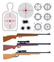 Collection of rifle. Shooting range paper target with divisions, marks and numbers. Human shoot target. Sport competition and hunting. Bullseye and aim. illustration. vector