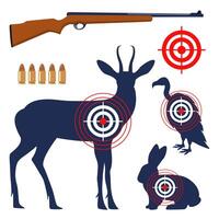 Hunting club elements set. Equipment collection with shooting gallery, different range targets for shoot and hunt. . vector