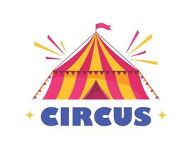Circus red and yellow striped tent in retro style, with flag on the top. illustration. vector