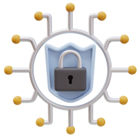 3d Icon Shield Padlock Network Cables. Cybersecurity network. Cybersecurity Protection concept. 3d illustration for web or app png