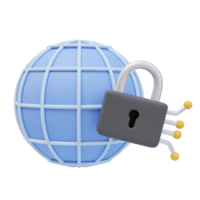 3D Icon Globe Sphere Network Padlock. VPN. 3D illustration for web or app png