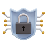3D Icon Padlock Shield Network Cables. Cybersecurity network. Cybersecurity Protection concept. 3d illustration for web or app png