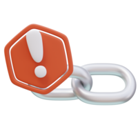 3d Icon Chain Warning Exclamation Sign. Link Warning. Cybersecurity Protection concept. 3d illustration for web or app png