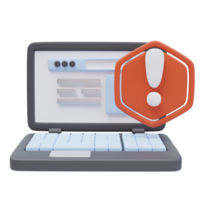 3D Icon Open Laptop Website Page Warning Exclamation Red Sign. Security Alert Concept. 3D Render Illustration png