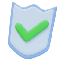 3d Icon Protection Shield Check Mark. Security Cyber Protection Safe concept. 3d illustration for web or app png