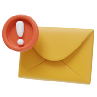 3d Icon Yellow Envelope Red Warning Exclamation Sign. Email Spam. Cybersecurity Protection concept. 3d illustration for web or app png