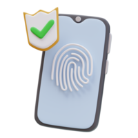 3d icon Smartphone Fingerprint Shield Check.2FA. Two Factor Authentication. Safety Login Concept safety access, security guarantee, protect, safe. 3D Illustration Web App png