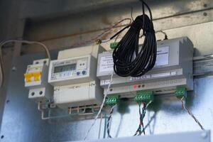 Automated power supply and distribution system. Electrical boxes with high-voltage equipment. The scheme of electricity supply through the main and backup channels photo
