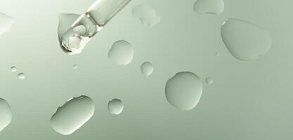 Pipette with a drop of essential oil close-up, cosmetic skin care product in a glass container on a light background. Minimalistic composition on a glass surface. photo