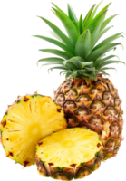 Sliced pineapple, ananas splash floating in air isolated in transparent background for packaging, poster, nutrition label, fresh ripe yellow tropical pine apple png