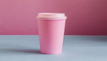 Disposable paper coffee cup with lid. Empty polystyrene drinking mug mock-up. photo