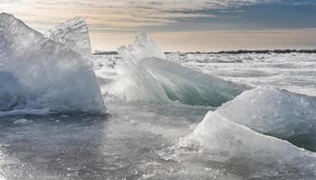 Abstract texture of broken white ice. Cold winter. Frozen surface. photo