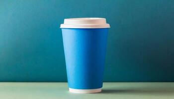 Disposable paper coffee cup with lid. Empty polystyrene drinking mug mock-up. photo