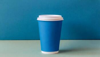 Disposable paper coffee cup with lid. Empty polystyrene drinking mug mock-up. photo