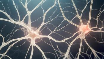 Neuron cells with electrical pulses. Neurons activity. Medical background photo