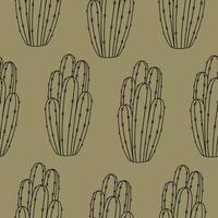 Tropical seamless pattern with cactus. Hand drawn illustration in sketch style. vector