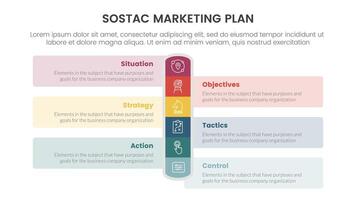 sostac digital marketing plan infographic 6 point stage template with round vertical rectangle shape for slide presentation vector