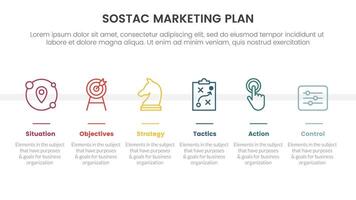 sostac digital marketing plan infographic 6 point stage template with horizontal on line balance symmetric layout for slide presentation vector