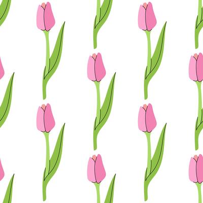flat style flower Illustration. Tulip seamless pattern. Back to School.
