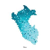isolated geometric illustration with simple icy blue shape of Peru map. Pixel art style for NFT template. Dotted logo with gradient texture for design on white background vector